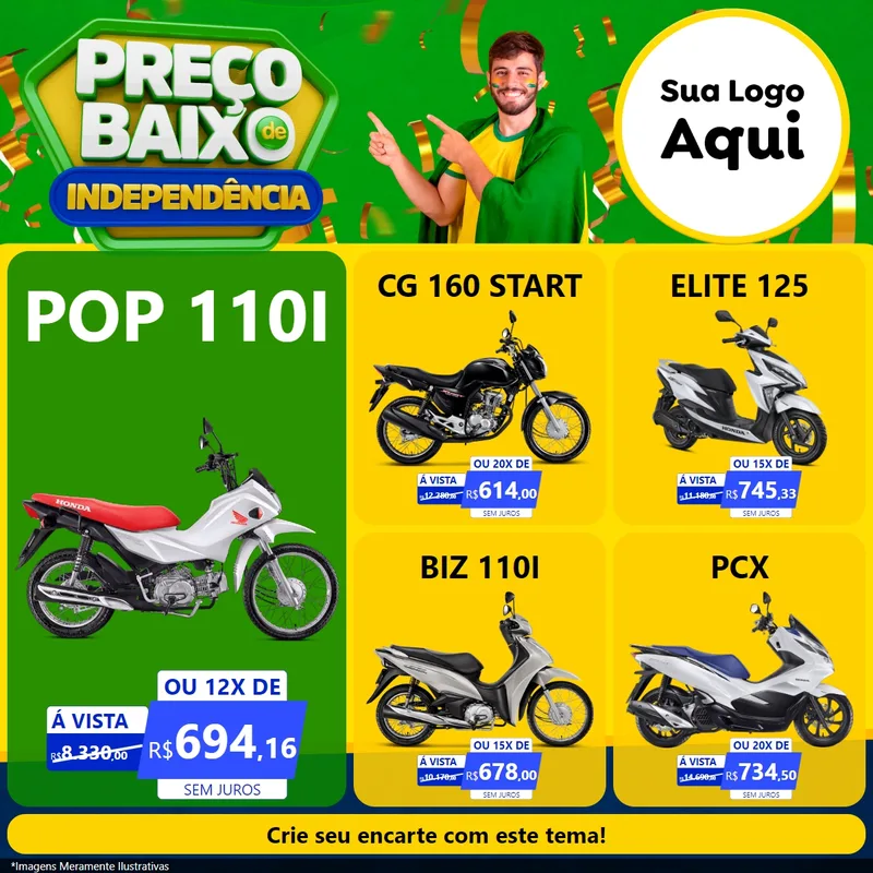 Modelo de Rede Social para Feed Facebook com o tema Preço Baixo de Independência para Concessionaria de Motos
