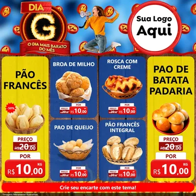 Modelo de Rede Social para Feed Facebook com o tema Dia G - O Dia Mais Barato Do Mês para Padaria