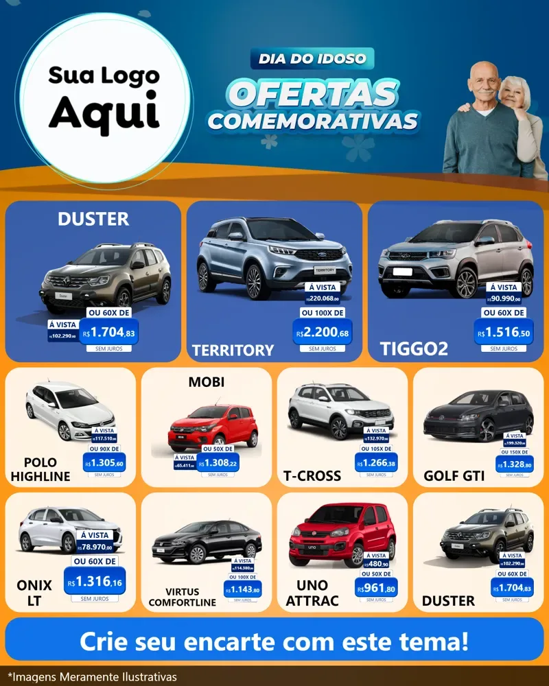 Modelo de Rede Social para Feed Instagram com o tema Dia do Idoso para Concessionaria de Carros