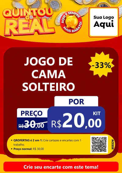 Modelo de Cartaz para Cartaz A4 Vertical com o tema Quintou do Real para Cama, Mesa e Banho