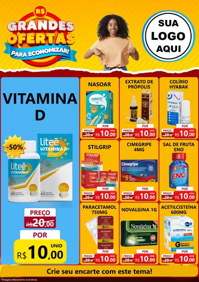 Modelo de Encarte para Encarte A4 Vertical com o tema Grandes Ofertas Para Economizar! para Farmácia