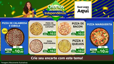 Modelo de TV para TV Horizontal com o tema Ofertas da Semana da Independência para Pizzaria