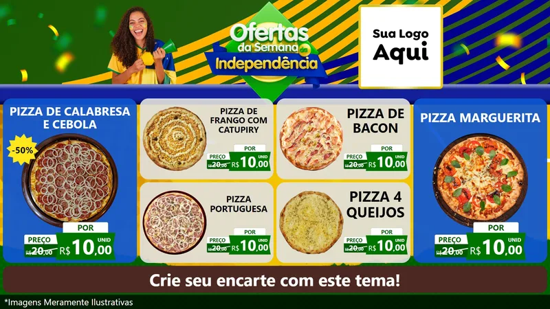Modelo de TV para TV Horizontal com o tema Ofertas da Semana da Independência para Pizzaria