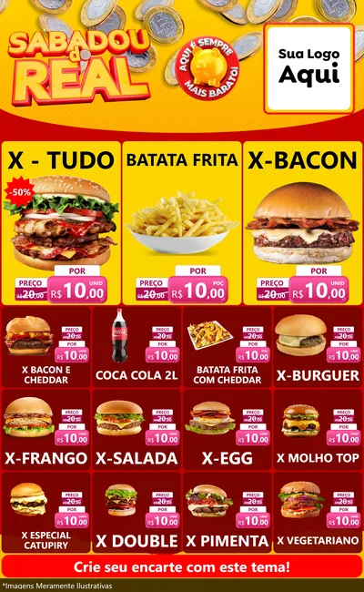 Modelo de Encarte para Encarte Grande com o tema Sabadou do Real para Hamburgueria