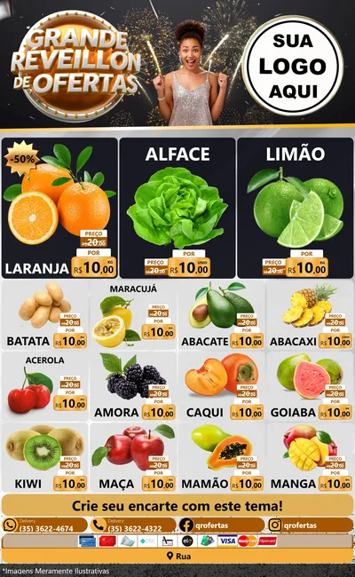 Modelo de Encarte para Encarte Grande com o tema Grande Réveillon de Ofertas para Hortifrúti