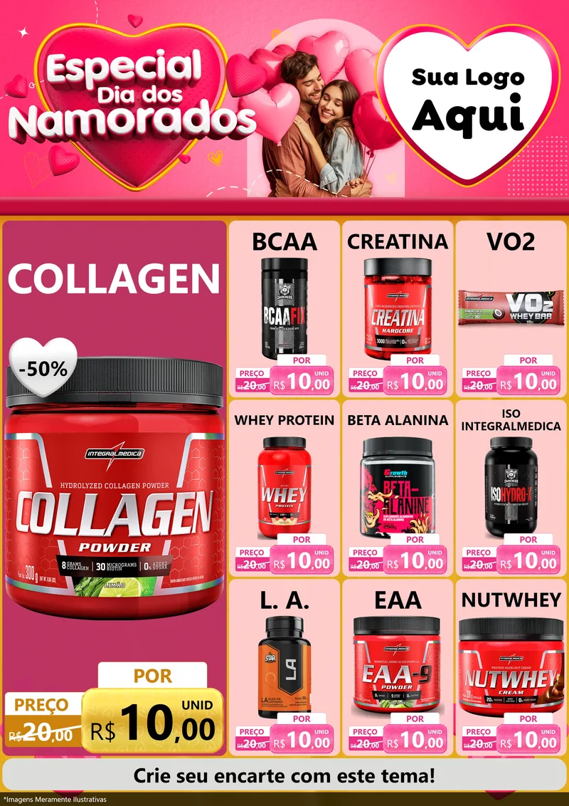 Modelo de Encarte para Encarte A4 Vertical com o tema Especial Dia dos Namorados para Suplementos alimentares