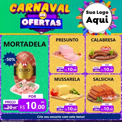 Modelo de Rede Social para Feed Facebook com o tema Carnaval de Ofertas para Frios e Laticínios