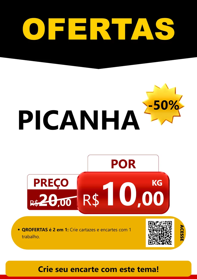 Modelo de Cartaz para Cartaz A4 Vertical com o tema Ofertas Preto e Vermelho Cartaz para Açougue
