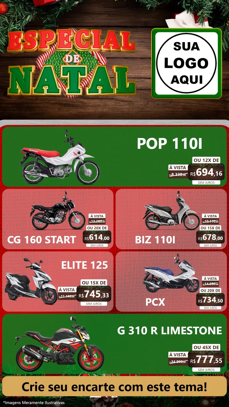 Modelo de TV para TV Vertical com o tema Especial de Natal para Concessionaria de Motos