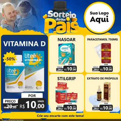 Modelo de Rede Social para Feed Facebook com o tema Sorteio Dia Dos Pais para Farmácia