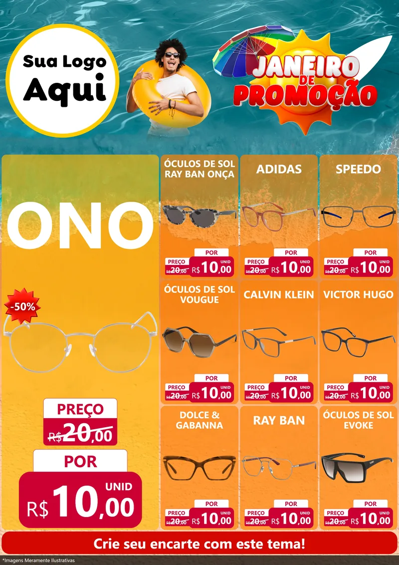 Modelo de Encarte para Encarte A4 Vertical com o tema Janeiro de Promoção para Óticas