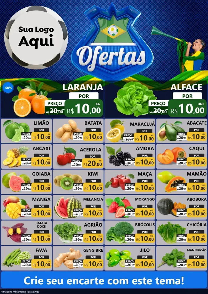 Modelo de Encarte para Encarte A4 Vertical com o tema Ofertas (Futebol) para Hortifrúti