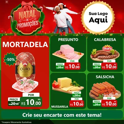 Modelo de Rede Social para Feed Facebook com o tema Natal de Promoções para Frios e Laticínios