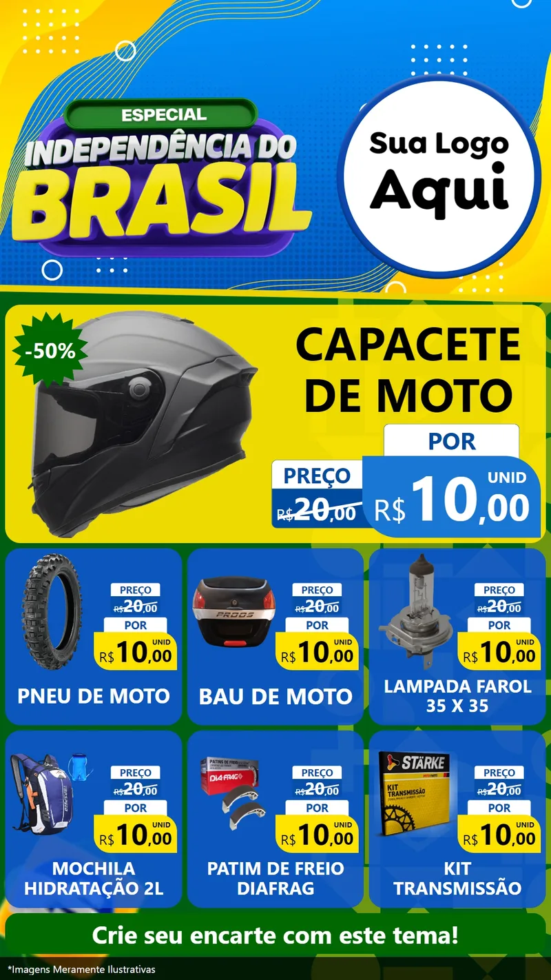 Modelo de Rede Social para Stories com o tema Especial Independência do Brasil para Moto peças