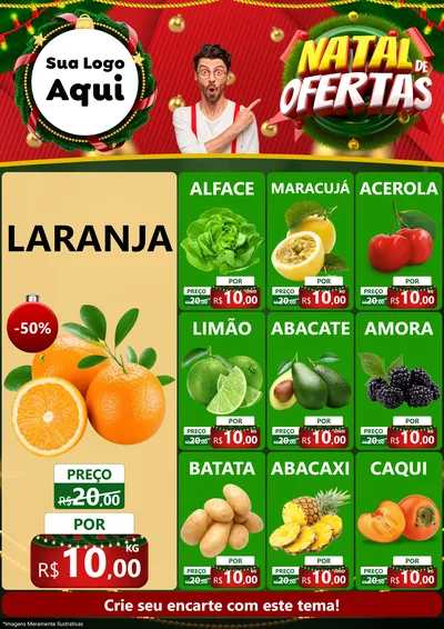 Modelo de Encarte para Encarte A4 Vertical com o tema Natal de Ofertas para Hortifrúti