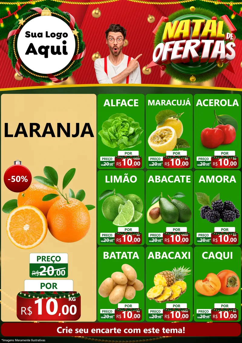 Modelo de Encarte para Encarte A4 Vertical com o tema Natal de Ofertas para Hortifrúti