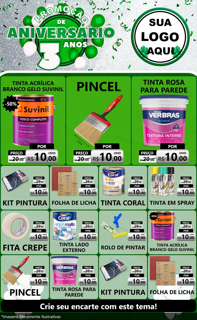 Modelo de Encarte para Encarte Grande com o tema Promoção de Aniversário - 3 Anos para Tintas e Ferramentas