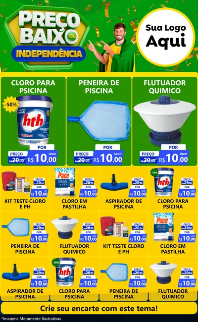 Modelo de Encarte para Encarte Grande com o tema Preço Baixo de Independência para Produtos para Piscina