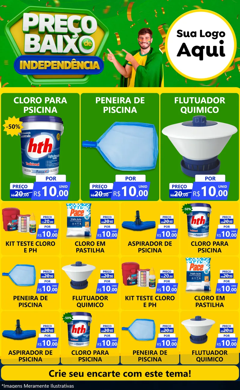 Modelo de Encarte para Encarte Grande com o tema Preço Baixo de Independência para Produtos para Piscina