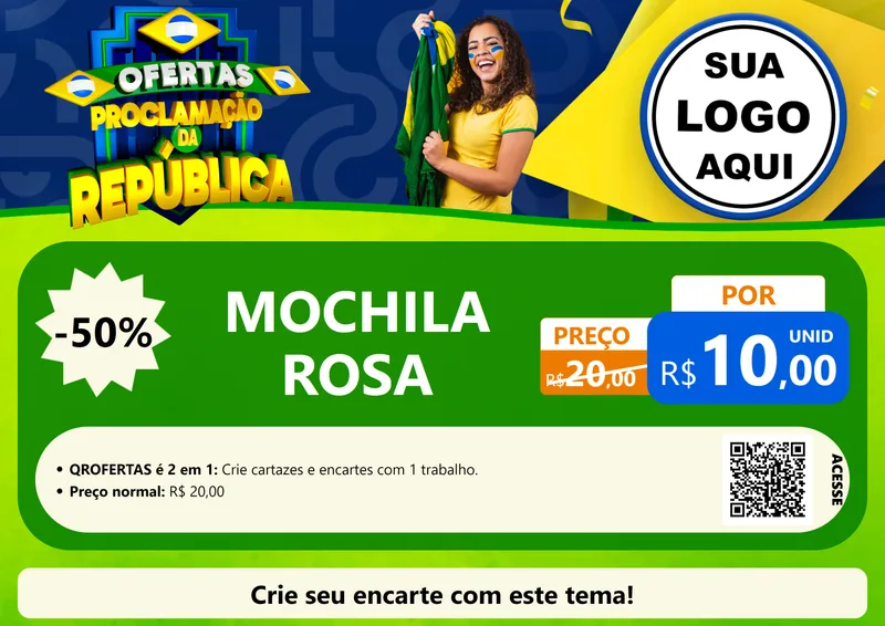 Modelo de Cartaz para Cartaz A4 Horizontal com o tema Ofertas Proclamação da República para Papelaria