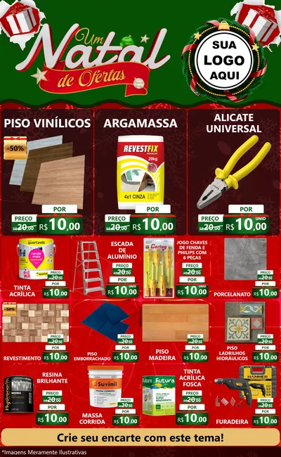 Modelo de Encarte para Encarte Grande com o tema Um Natal de Ofertas para Material para Construção