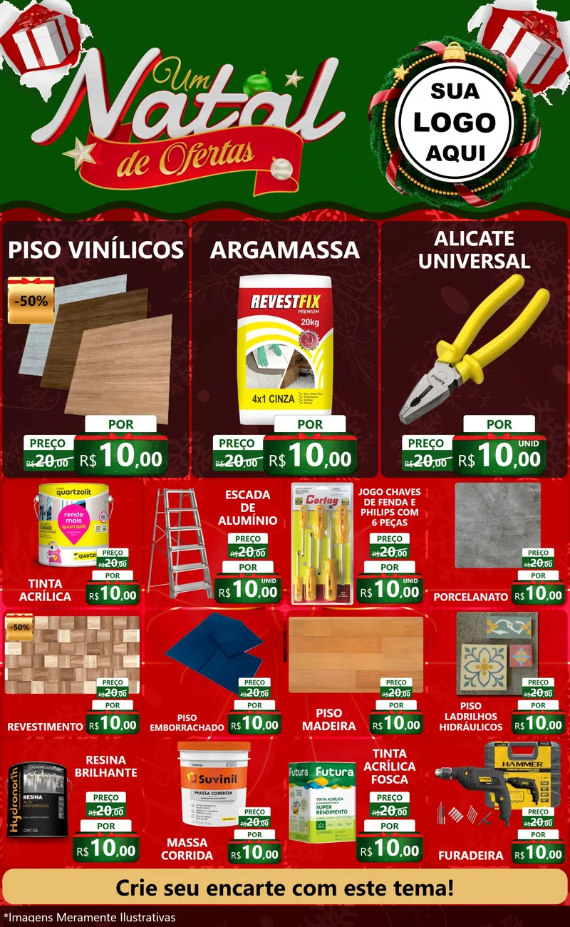 Modelo de Encarte para Encarte Grande com o tema Um Natal de Ofertas para Material para Construção