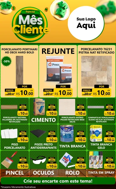 Modelo de Encarte para Encarte Grande com o tema Especial Mês do Cliente para Pisos e revestimentos