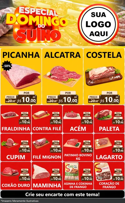 Modelo de Encarte para Encarte Grande com o tema Especial Domingo do Suíno para Açougue