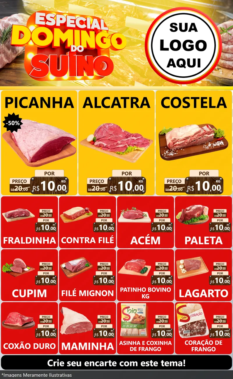 Modelo de Encarte para Encarte Grande com o tema Especial Domingo do Suíno para Açougue