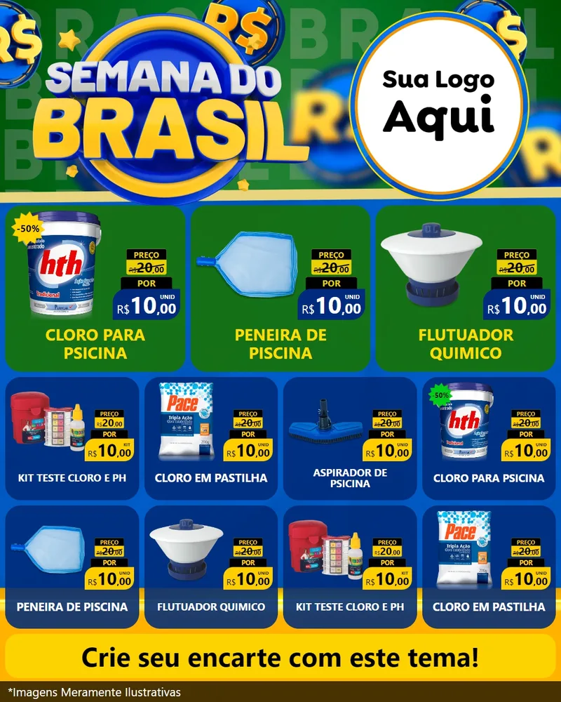 Modelo de Rede Social para Feed Instagram com o tema Semana Do Brasil para Produtos para Piscina