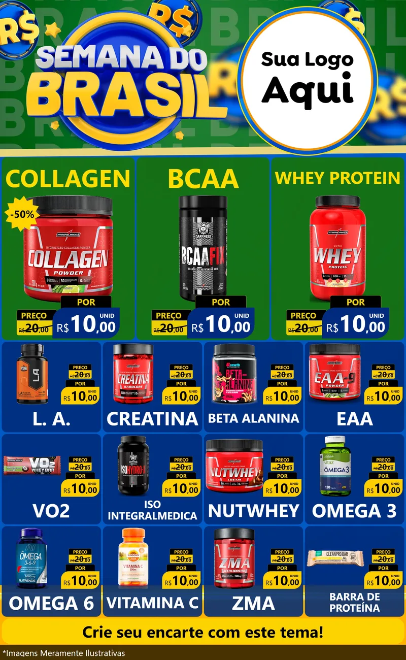 Modelo de Encarte para Encarte Grande com o tema Semana Do Brasil para Suplementos alimentares