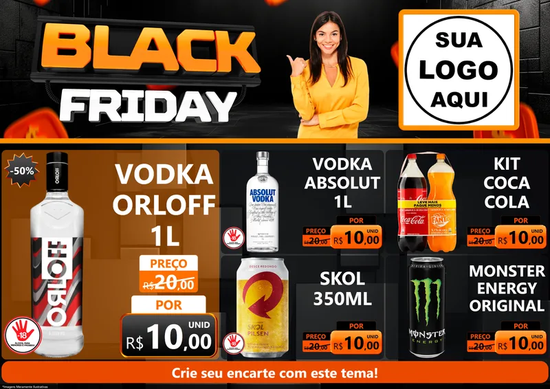 Modelo de Encarte para Encarte A4 Horizontal com o tema Black Friday para Distribuidora de bebidas