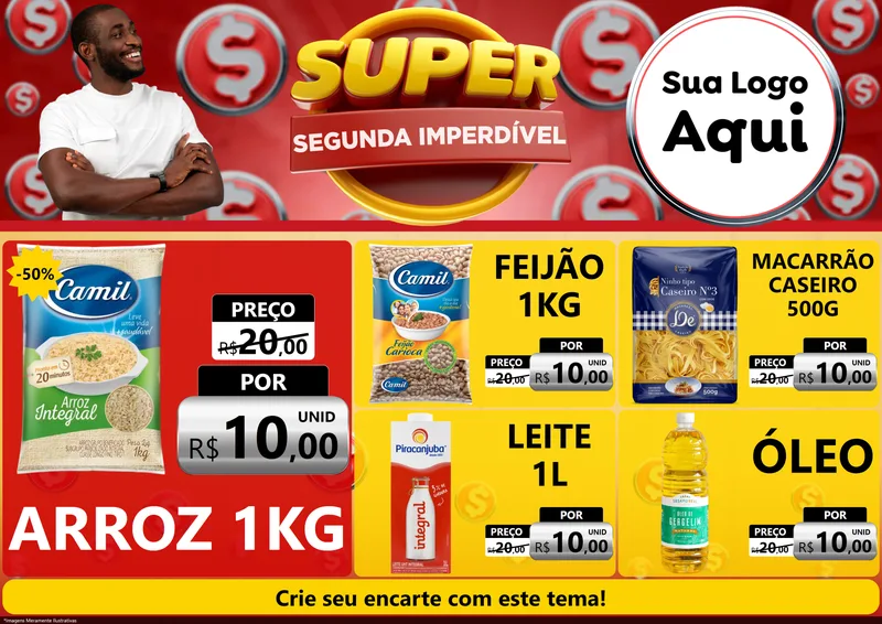 Modelo de Encarte para Encarte A4 Horizontal com o tema Super Segunda Imperdível para Supermercado
