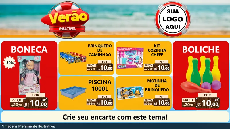 Modelo de TV para TV Horizontal com o tema Verão Imbatível para Brinquedos