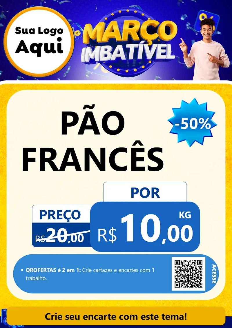 Modelo de Cartaz para Cartaz A4 Vertical com o tema Março Imbatível para Padaria