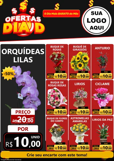 Modelo de Encarte para Encarte A4 Vertical com o tema Ofertas Dia D para Floricultura e jardim