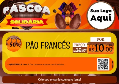 Modelo de Cartaz para Cartaz A4 Horizontal com o tema Páscoa Solidária para Padaria