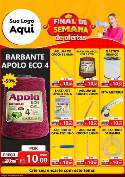 Modelo de Encarte para Encarte A4 Vertical com o tema Final de Semana de Ofertas para Armarinho e Aviamentos