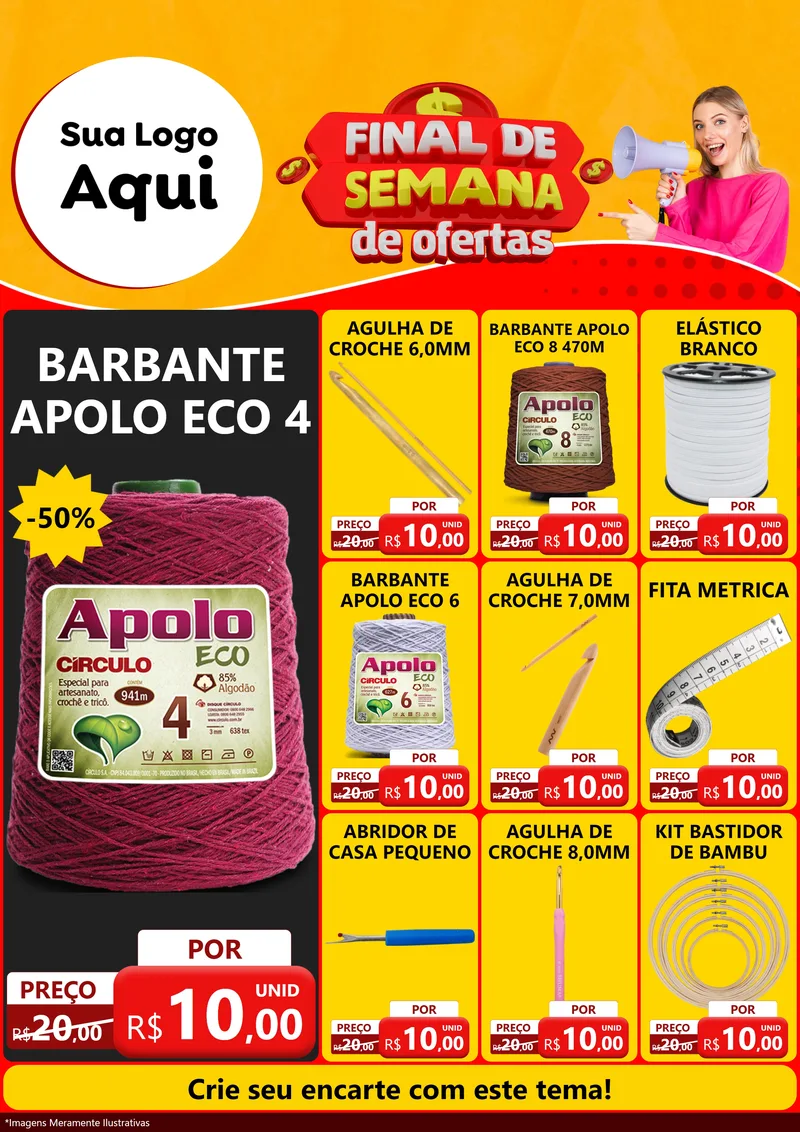 Modelo de Encarte para Encarte A4 Vertical com o tema Final de Semana de Ofertas para Armarinho e Aviamentos