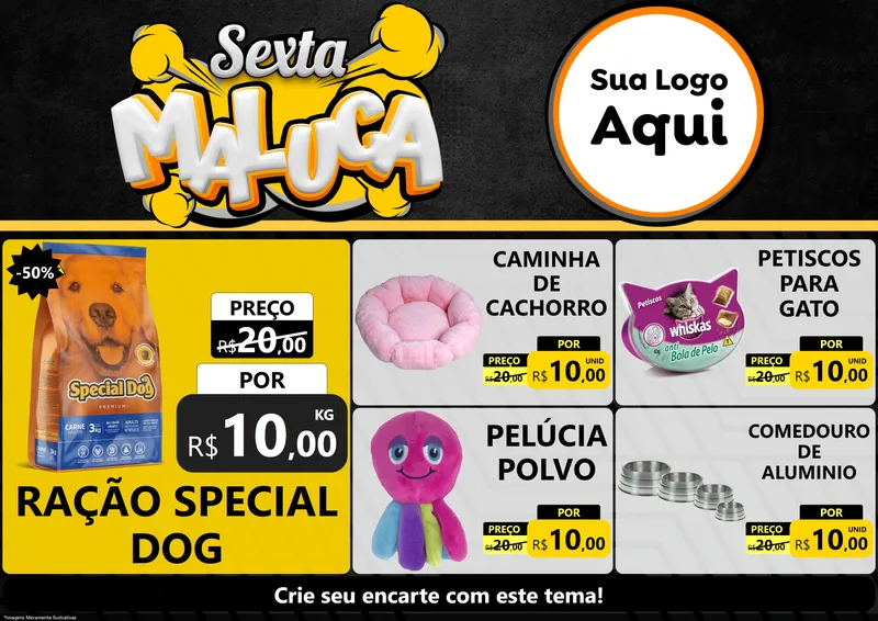 Modelo de Encarte para Encarte A4 Horizontal com o tema Sexta Maluca para Pet Shop