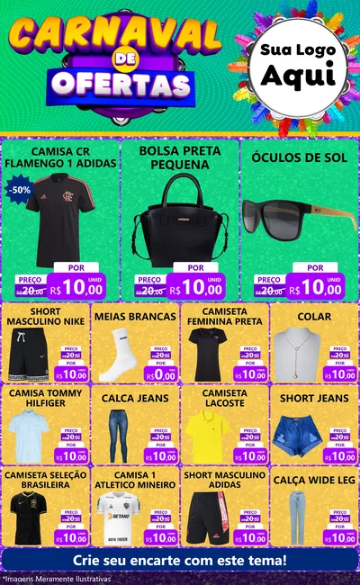Modelo de Encarte para Encarte Grande com o tema Carnaval de Ofertas para Roupas e acessórios