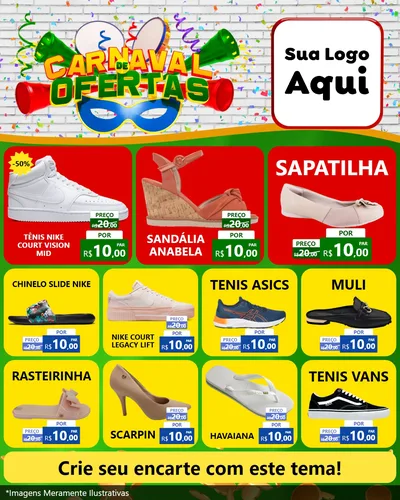 Modelo de Rede Social para Feed Instagram com o tema Carnaval de Ofertas para Calçados