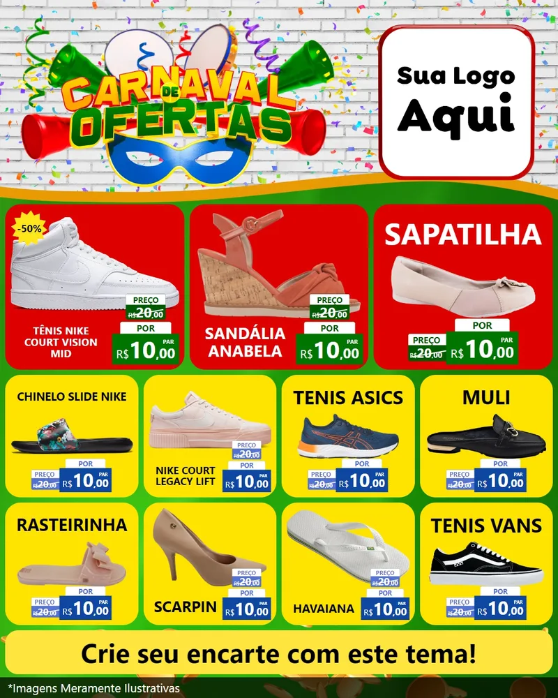 Modelo de Rede Social para Feed Instagram com o tema Carnaval de Ofertas para Calçados