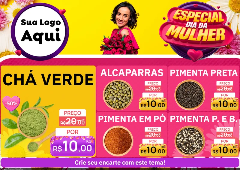 Modelo de Encarte para Encarte A4 Horizontal com o tema Especial Dia da Mulher para Produtos Naturais