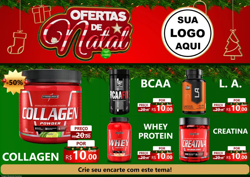 Modelo de Encarte para Encarte A4 Horizontal com o tema Ofertas de Natal para Suplementos alimentares