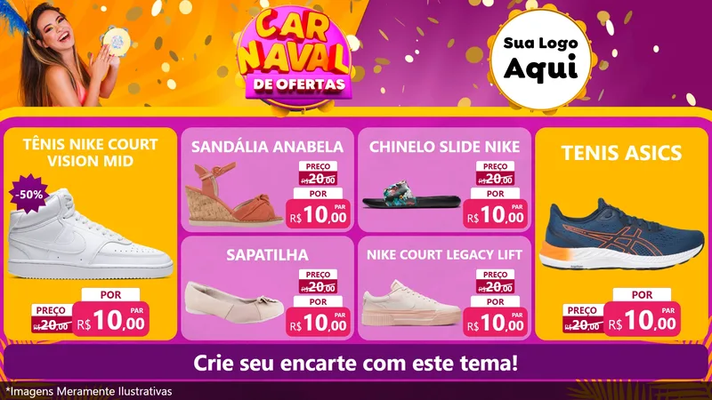 Modelo de TV para TV Horizontal com o tema Carnaval de Ofertas para Calçados