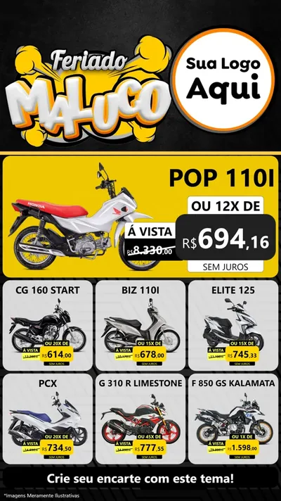 Modelo de Rede Social para Stories com o tema Feriado Maluco para Concessionaria de Motos