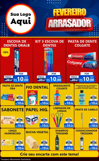 Modelo de Encarte para Encarte Grande com o tema Fevereiro Arrasador para Higiene Pessoal