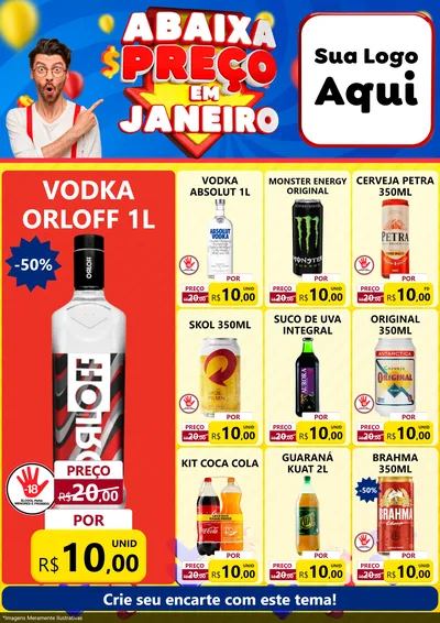 Modelo de Encarte para Encarte A4 Vertical com o tema Abaixa Preço em Janeiro para Distribuidora de bebidas