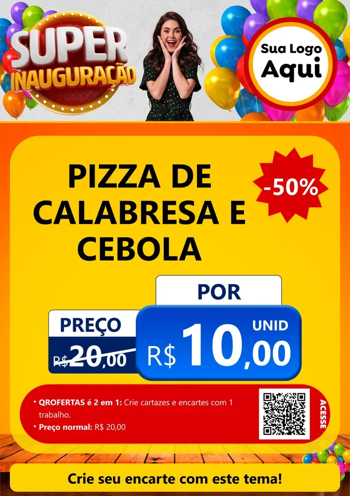 Modelo de Cartaz para Cartaz A4 Vertical com o tema Super Inauguração para Pizzaria